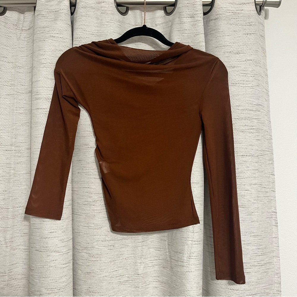Sheer Brown One Shoulder Women's Top